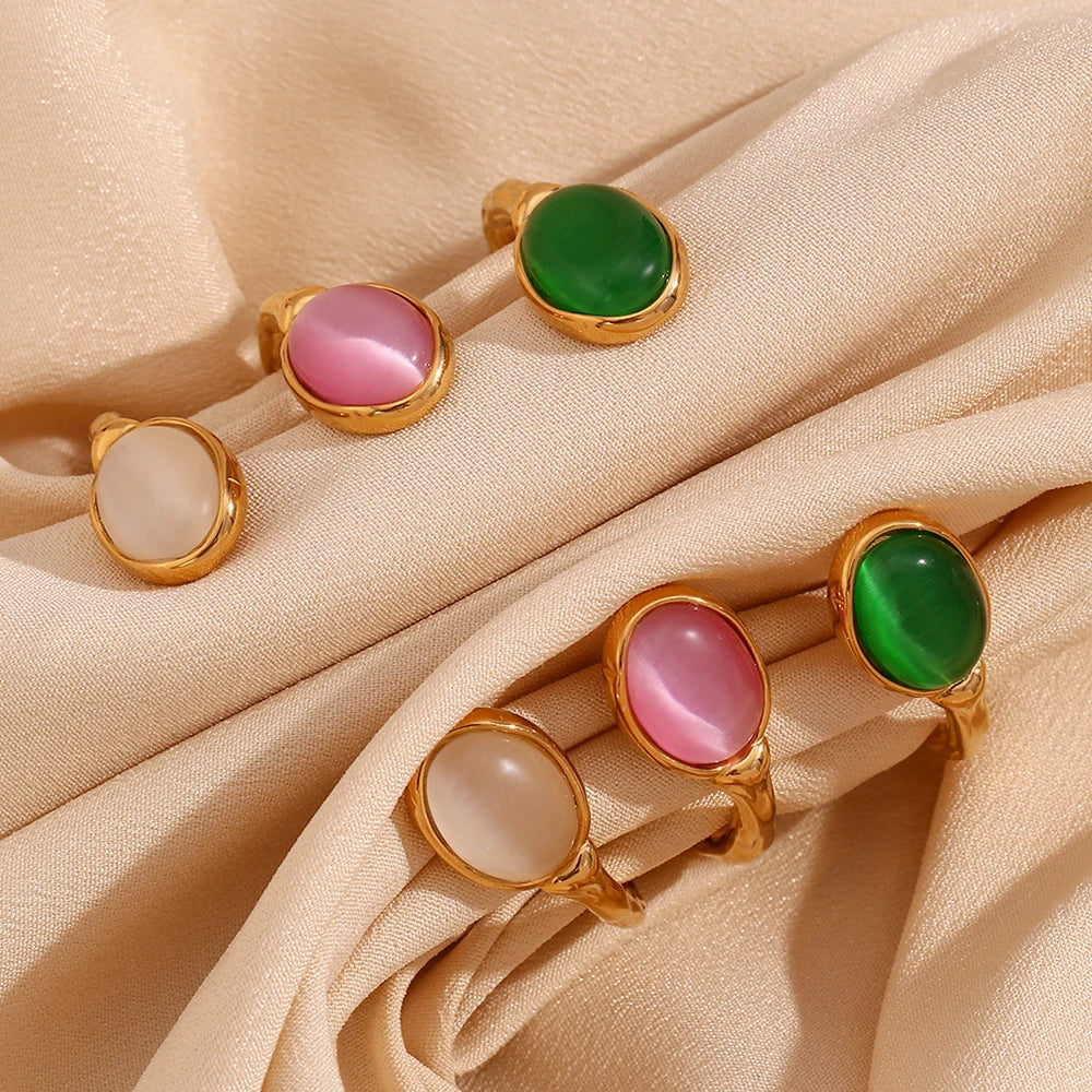 Waterproof Elegant Agate Crystal Bracelet in beige, pink and green options - 18K Gold Plated