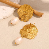 Waterproof Pearl Flower Stud Earrings - 18K Gold Plated