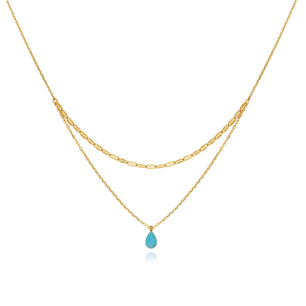 Waterproof Blue Droplet Pendant Necklace in 18K Gold-Plated Stainless Steel