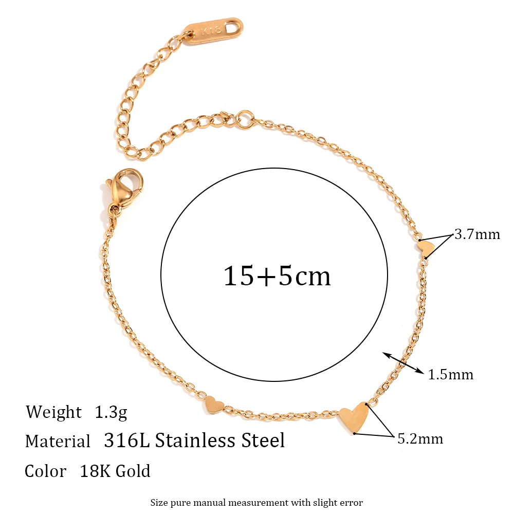 Waterproof Gold Mini Heart Chain Bracelet - 18K Gold Plated 15+5cm