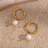 LillyFleur Waterproof Minimalist Pearl Charm Hoop Earrings - 18K Gold Plated