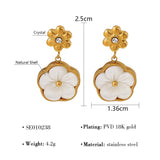 Waterproof Pearl Shell Pansy Flower Earrings - 18K Gold Plated