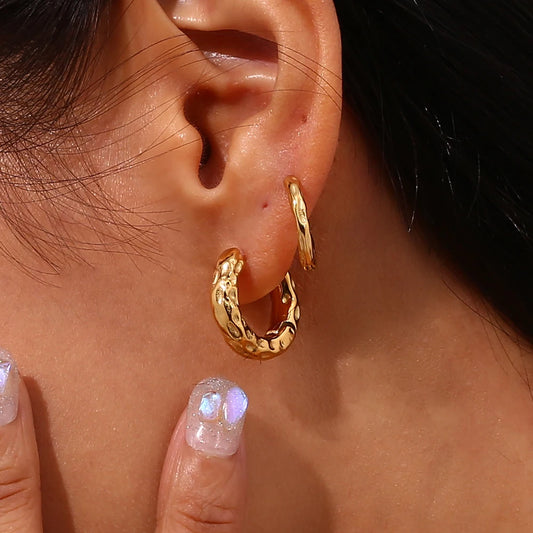 LillyFleur Waterproof Chunky Hammered Hoop Earrings - 18K Gold Plated