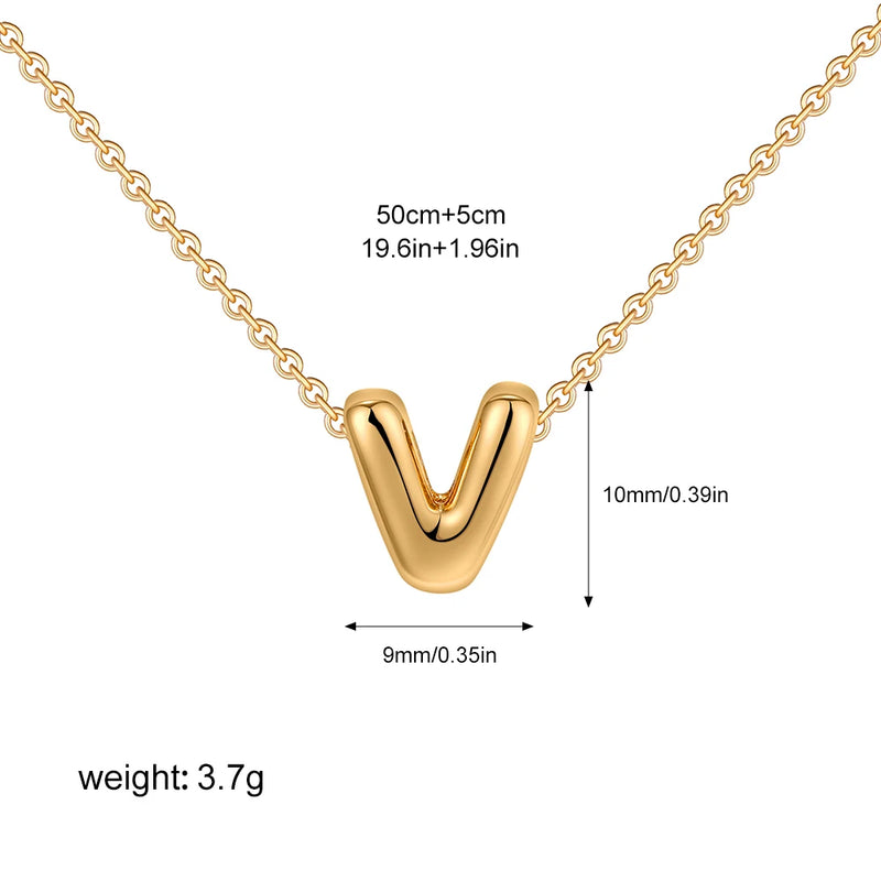 3D Bubble Initial Letter V in 18K Gold-Plated Stainless Steel size 10mmx9mm and chain 50cm+5cm