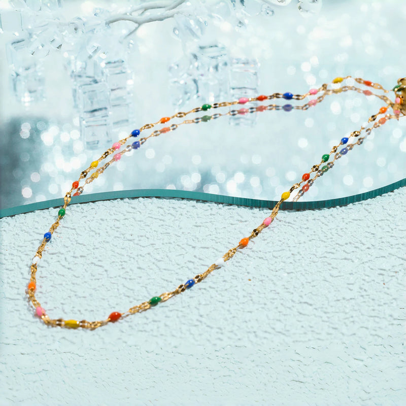 Waterproof Rainbow Choker Necklace in 18K Gold Plated Stainless Steel