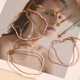 Waterproof Amazonite Double Layer Anklet - 18K Gold Plated