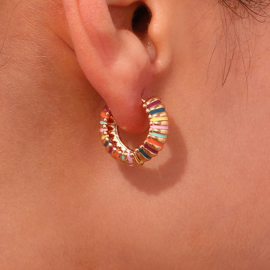 LillyFleur Waterproof Colorful Enamel Caterpillar Hoop Earrings - 18K Gold Plated