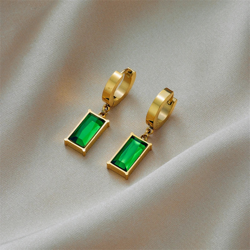 Waterproof Elegant Green Zircon  Earrings Set – 18K Gold Plated