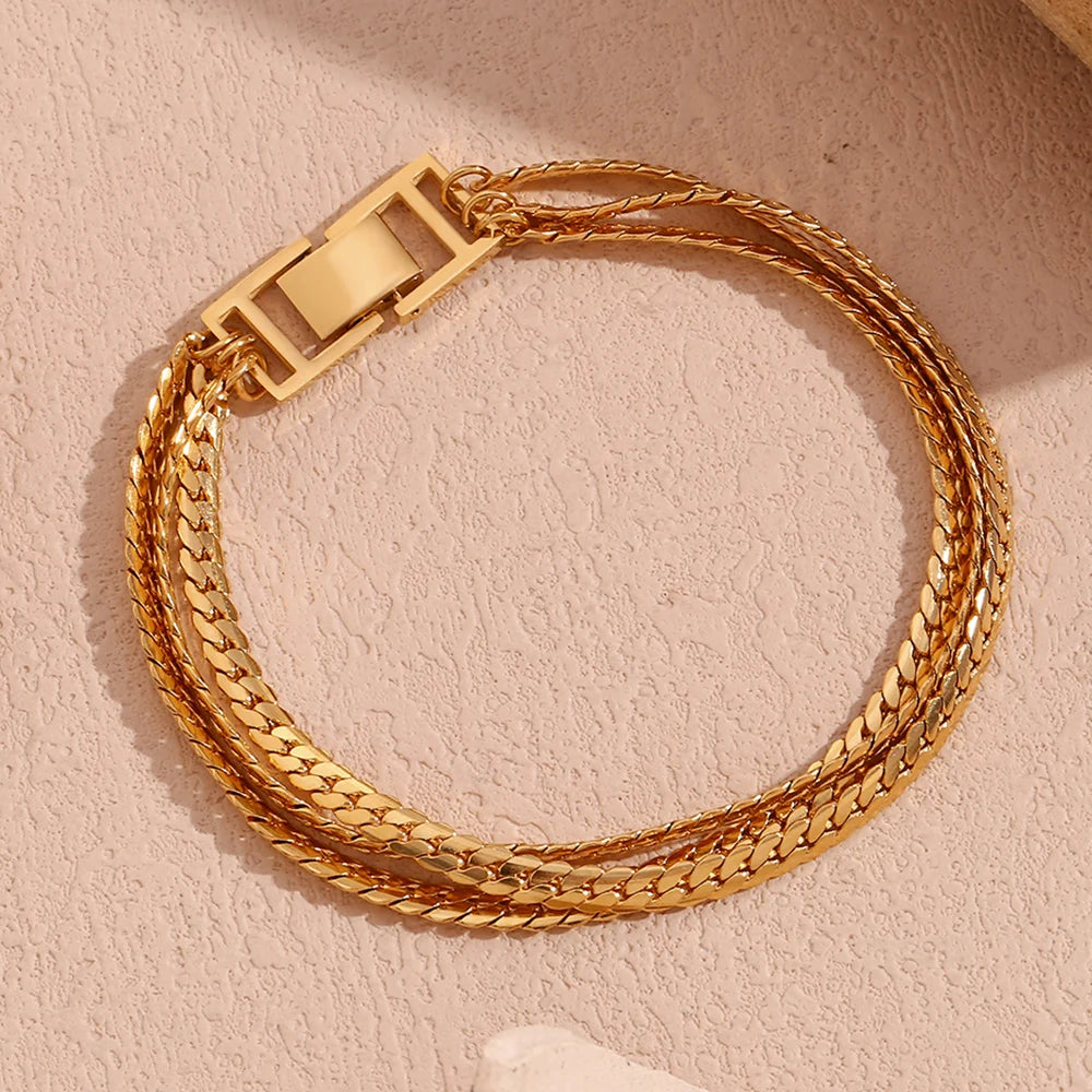 Waterproof Elegant Triple Layer Gold Bracelet - 18K Gold Plated