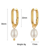 Waterproof Freshwater Pearl Drop Hoop Earrings 36mm - 18K Gold Plated