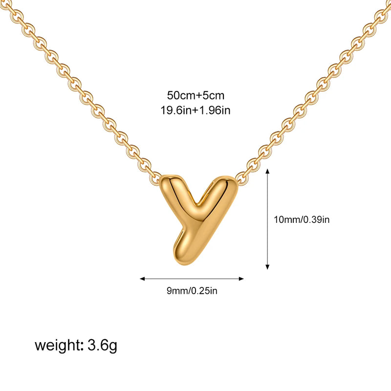 3D Bubble Initial Letter Y in 18K Gold-Plated Stainless Steel size 10mmx9mm and chain 50cm+5cm