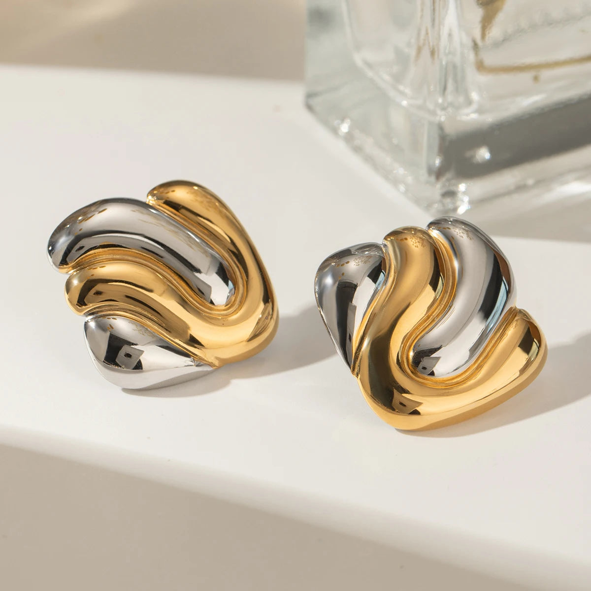 Waterproof Square Stud Earrings Silver and Gold - 18K Gold Plated