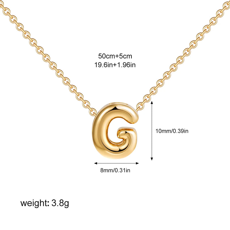 3D Bubble Initial Letter G in 18K Gold-Plated Stainless Steel size 10mmx8mm and chain 50cm+5cm