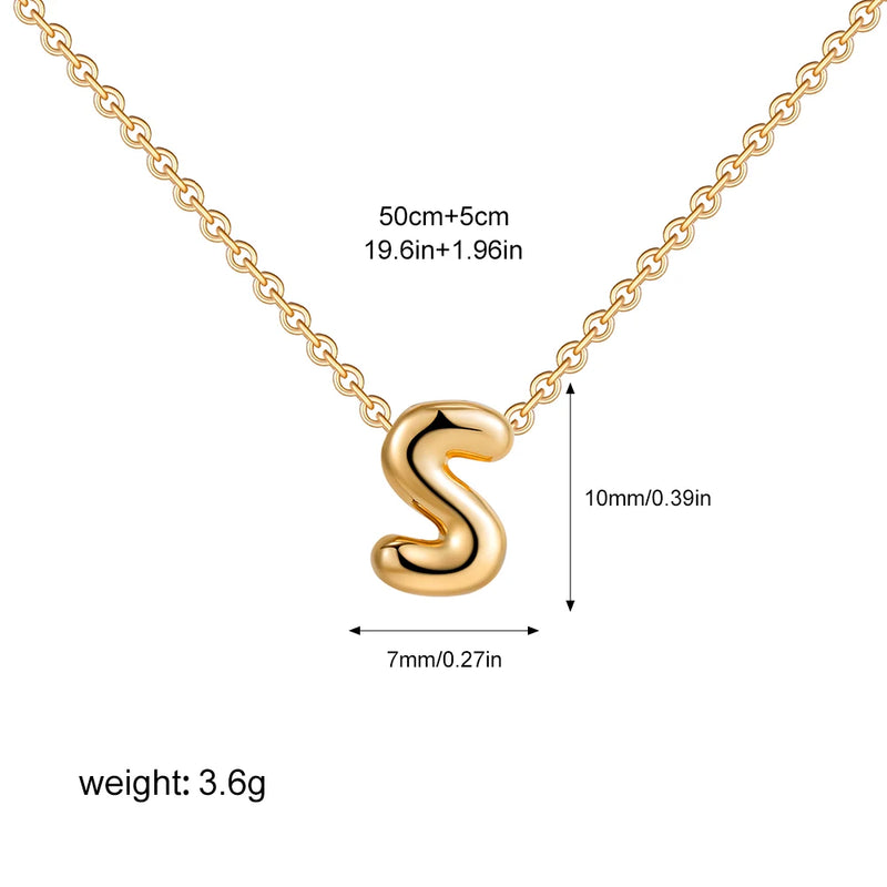 3D Bubble Initial Letter S in 18K Gold-Plated Stainless Steel size 10mmx7mm and chain 50cm+5cm