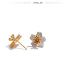 Waterproof Natural Shell Flower Stud Earrings - 18K Gold Plated