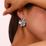 Waterproof Five Petal Flower Earrings Silver color