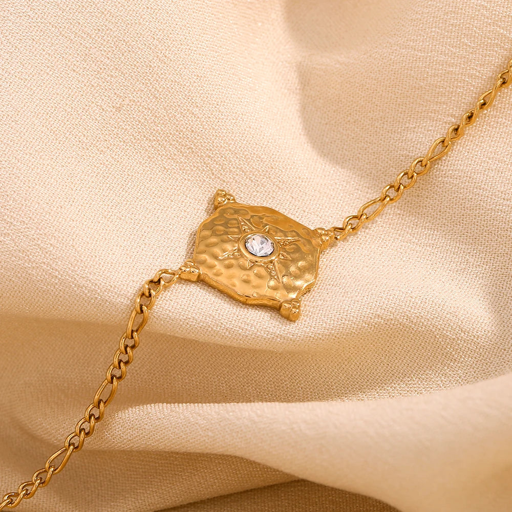 Waterproof North Star Compass Charm Bracelet - 18K Gold Plated