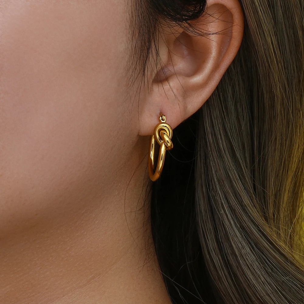 Waterproof Knot Hoop Earrings - 18K Gold Plated