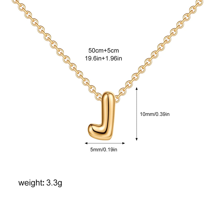 3D Bubble Initial Letter J in 18K Gold-Plated Stainless Steel size 10mmx5mm and chain 50cm+5cm