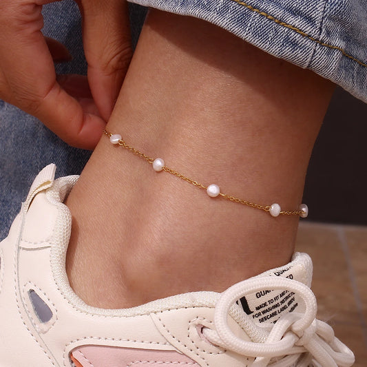 Waterproof Freshwater Pearl Anklet 18K - Gold Plated