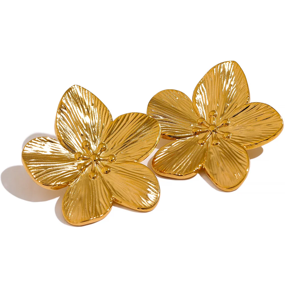 Waterproof Golden Flower Stud Earrings - 18K Gold Plated