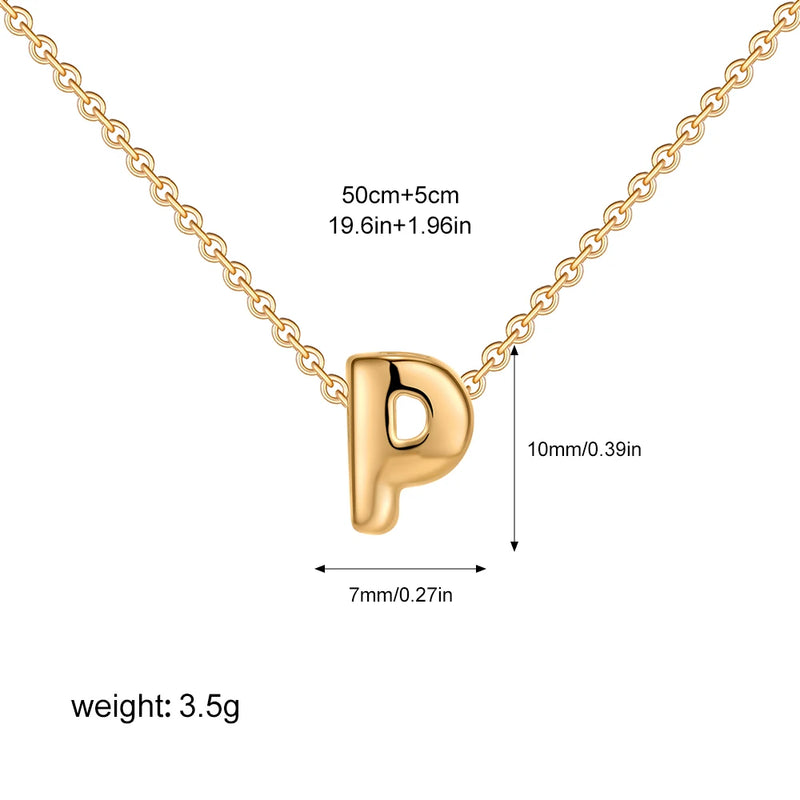 3D Bubble Initial Letter P in 18K Gold-Plated Stainless Steel size 10mmx7mm and chain 50cm+5cm