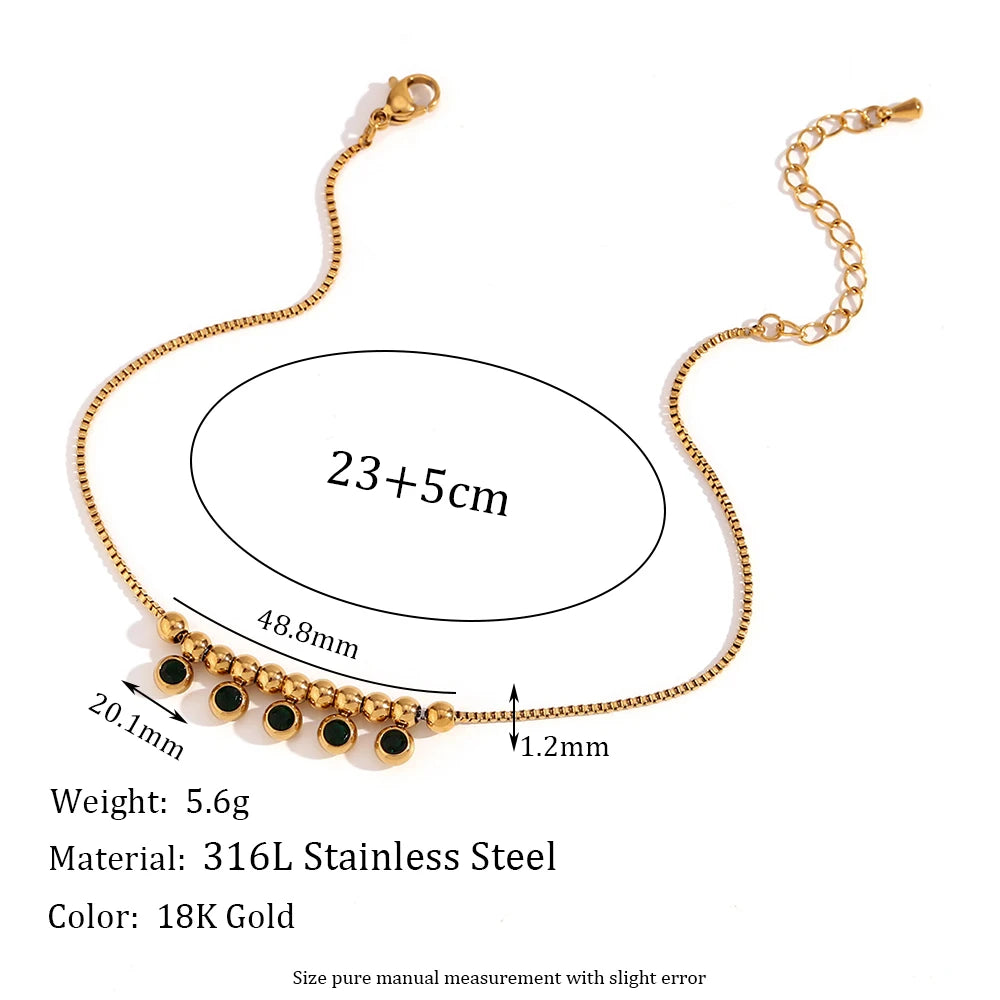 Waterproof Green Gemstone Anklet - 18K Gold Plated