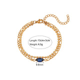 Waterproof Elegant Double Layer Beaded Chain Bracelet with blue gem - 18K Gold Plated 