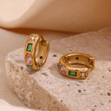 LillyFleur Waterproof Colorful Zircon Hoop Earrings - 18k Gold Plated