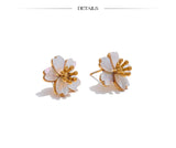 Waterproof Natural Shell Flower Stud Earrings - 18K Gold Plated