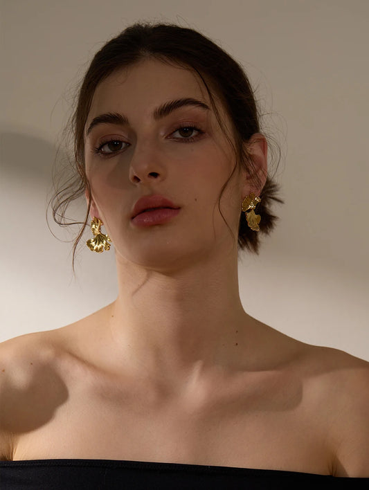 Waterproof Ginkgo Leaf Gold Drop Earrings - 18K Gold Plated