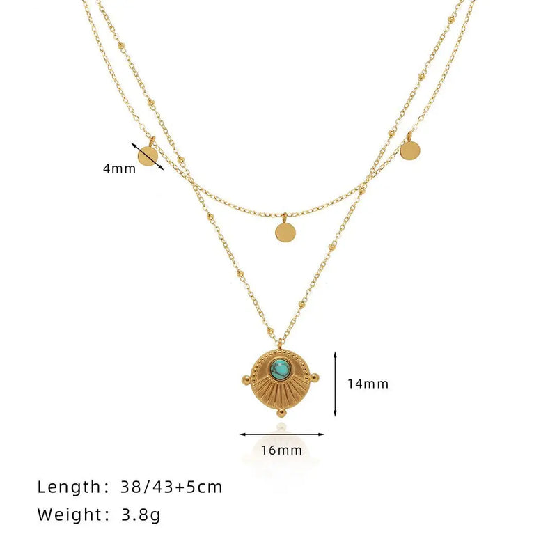 Waterproof Bohemian Double Layer Necklace in 18K Gold-Plated Stainless Steel length 38/43+5cm