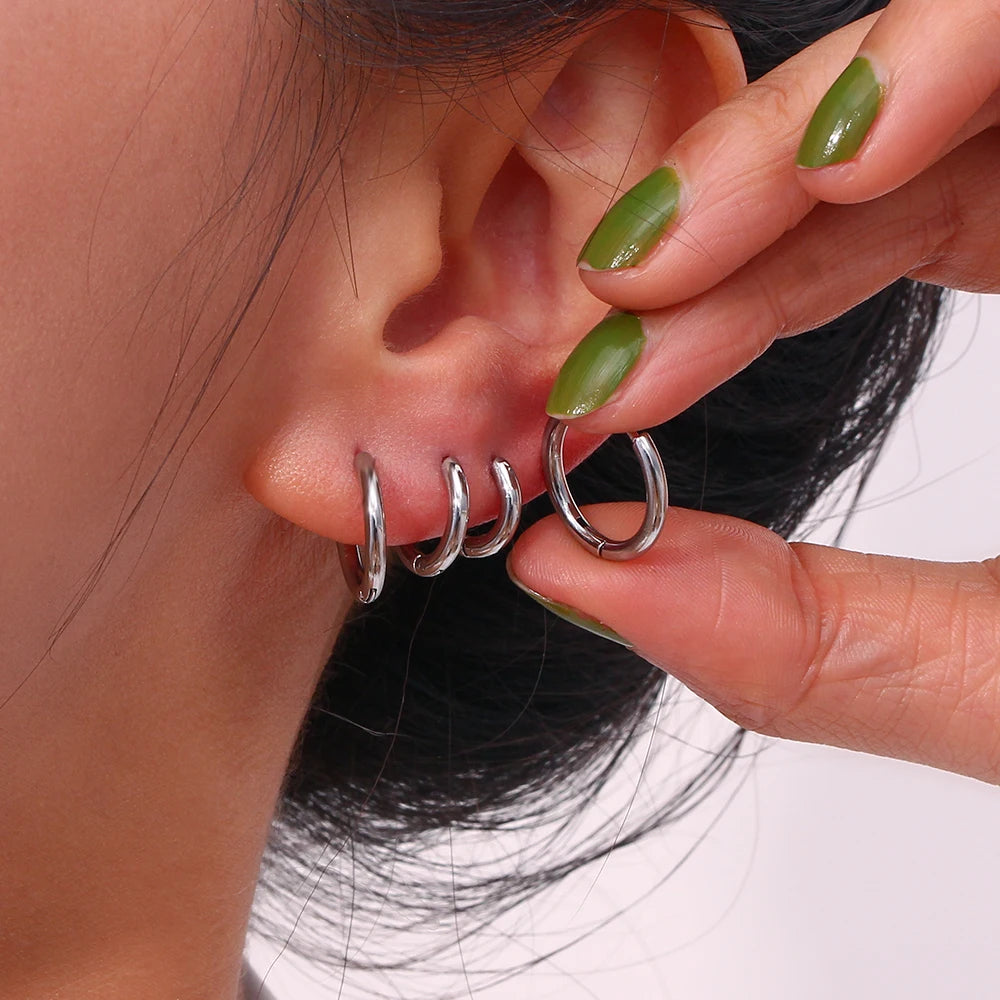 Waterproof Gold Hoop Earrings - Silver Color - 10mm to 16mm