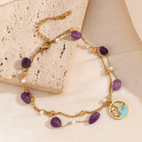 Waterproof Ocean Style Natural Purple Stone Anklet - 18K Gold Plated