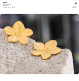 Waterproof Golden Flower Stud Earrings - 18K Gold Plated
