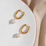 Waterproof Freshwater Pearl Drop Hoop Earrings - 18K Gold Plated