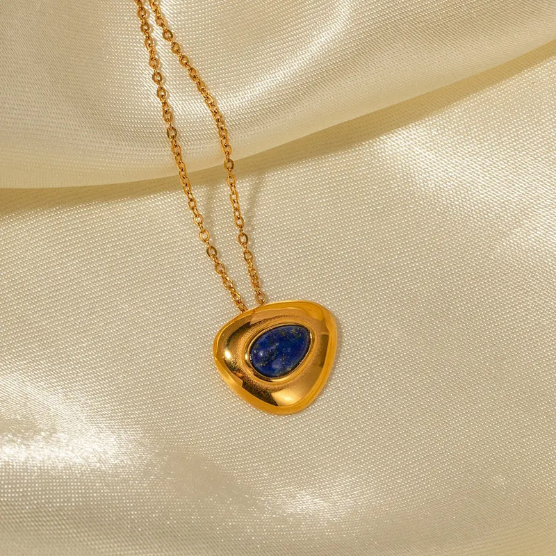 Delicate Lapis Lazuli Handmade Necklace Stainless Steel 18K PVD Plated Gold Aesthetic Jewelry