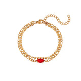Waterproof Elegant Double Layer Beaded Chain Bracelet with red gem - 18K Gold Plated 