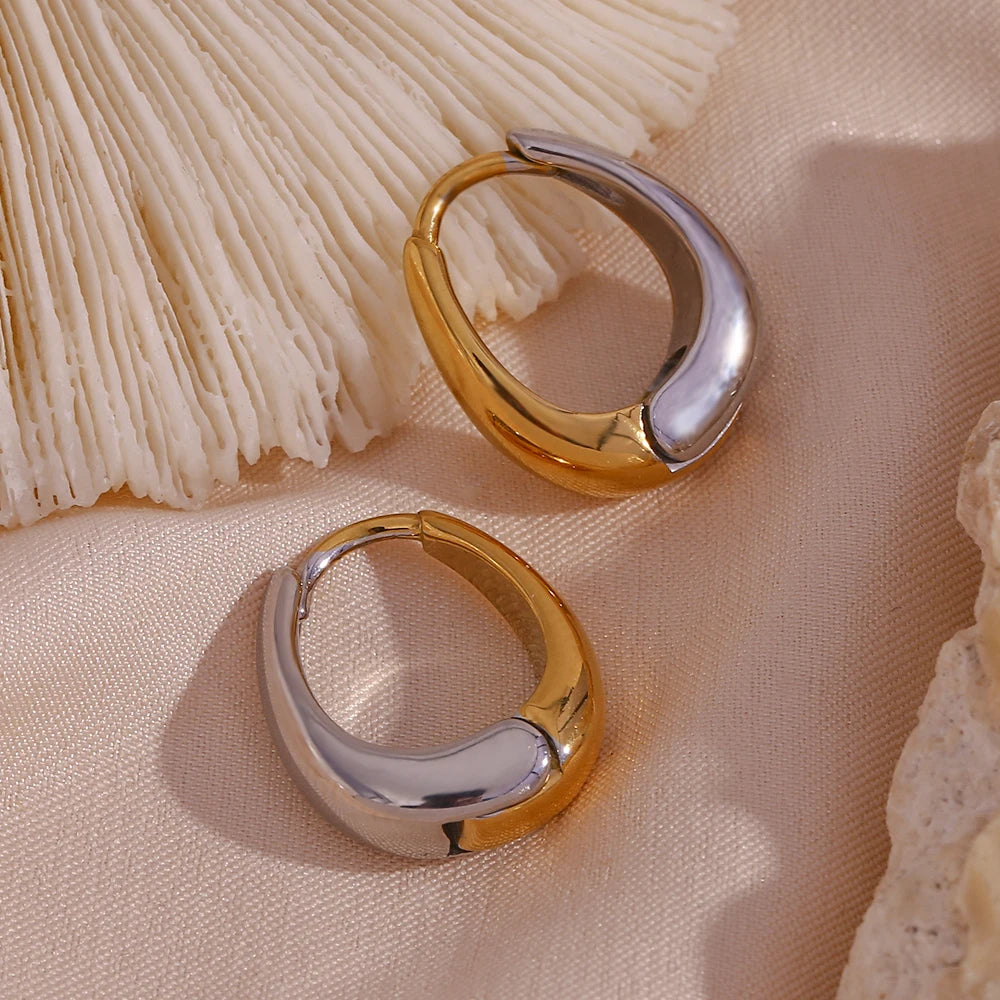 Waterproof Two-Tone Hoop Earrings - 18K Gold Plated