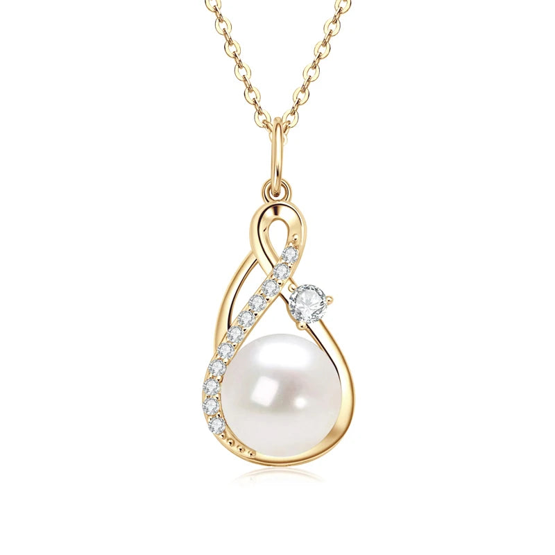 Pearl & Moissanite Infinity Pendant Necklace - 14K yellow Gold Plated Sterling Silver