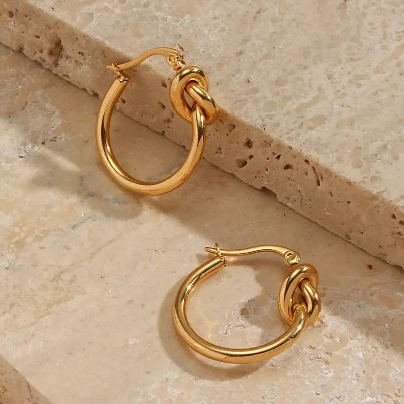 Waterproof Knot Hoop Earrings - 18K Gold Plated