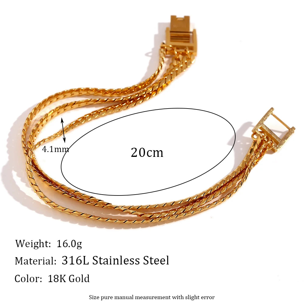 Waterproof Elegant Triple Layer Gold Bracelet - 18K Gold Plated 20cm
