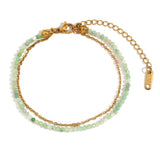 Waterproof Amazonite Double Layer Anklet - 18K Gold Plated