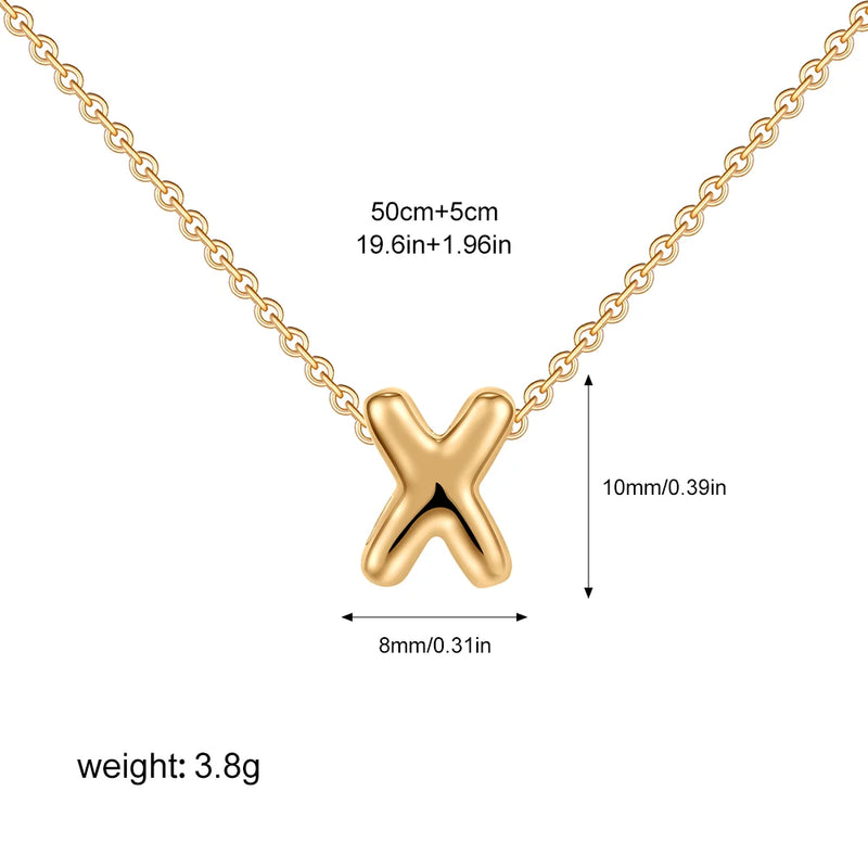 3D Bubble Initial Letter X in 18K Gold-Plated Stainless Steel size 10mmx8mm and chain 50cm+5cm