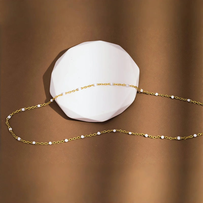 Waterproof white beads Choker Necklace in 18K Gold Plated Stainless Steel