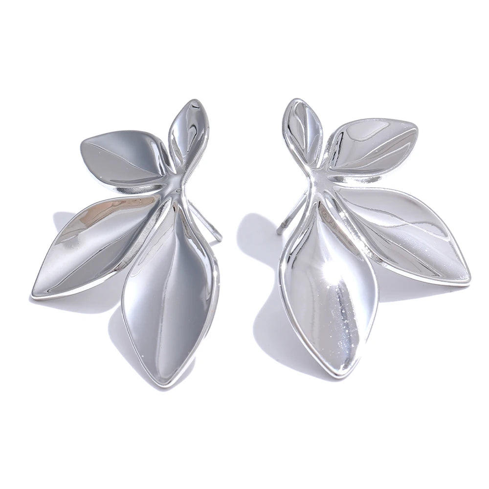 Waterproof Leaf Stud Earrings in silver Color