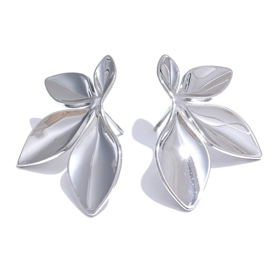 Waterproof Leaf Stud Earrings in silver Color