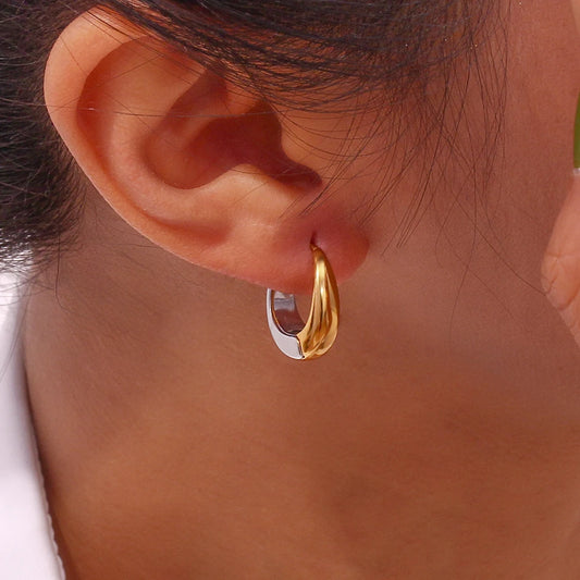 Waterproof Two-Tone Hoop Earrings - 18K Gold Plated