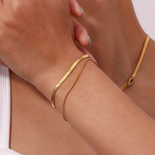 Waterproof Minimalist Double Layer Snake Chain Bracelet - 18K Gold Plated