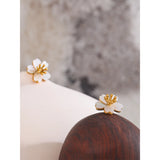 Waterproof Natural Shell Flower Stud Earrings - 18K Gold Plated